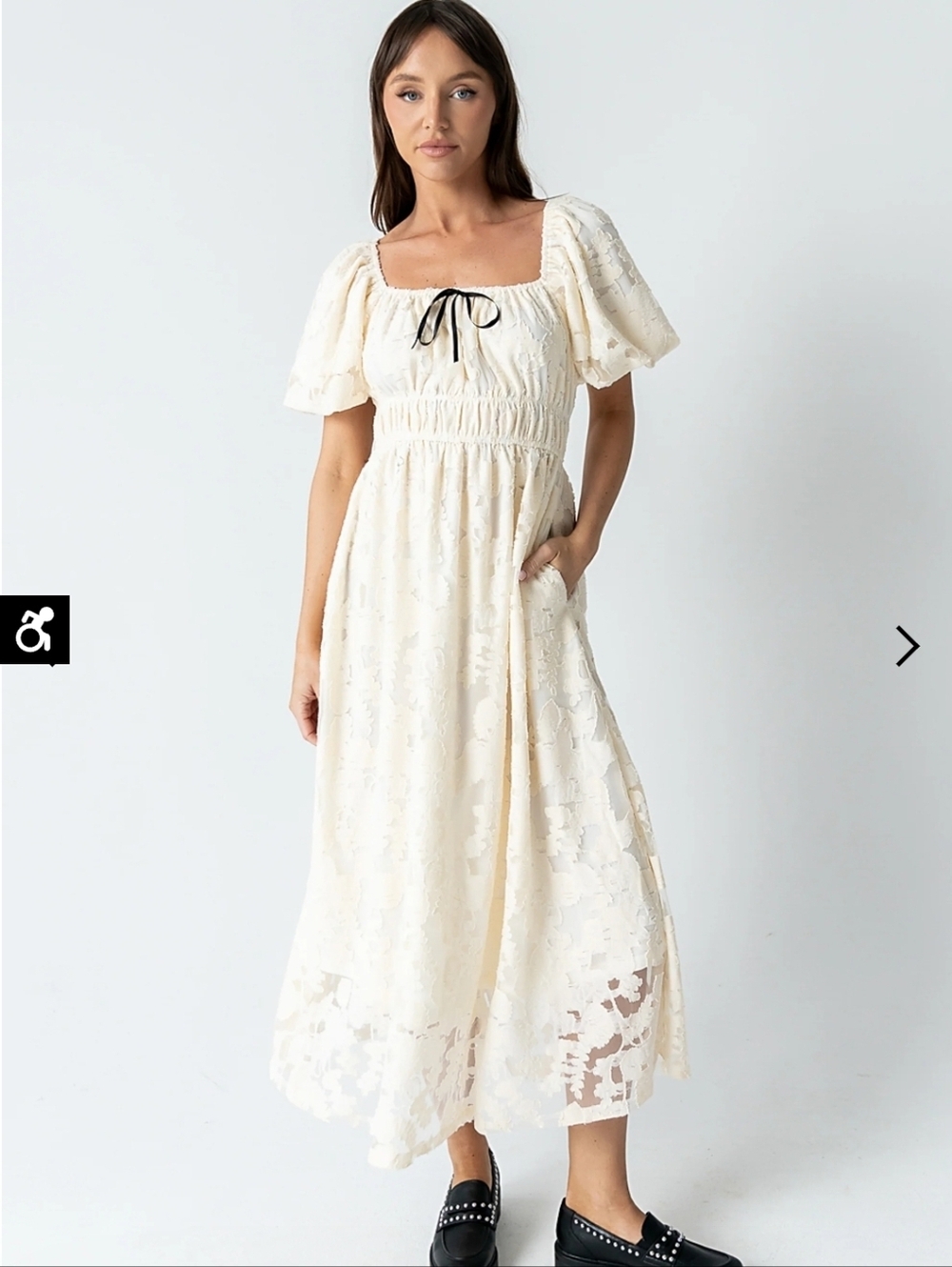 bohme Tracie Sheer Midi Dress With Sweet Black Ribbon Bow In Size Medium